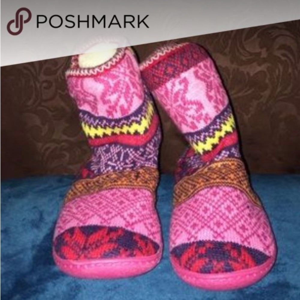 (MB) Fair-Isle-Print Memory Foam Slipper Bootie